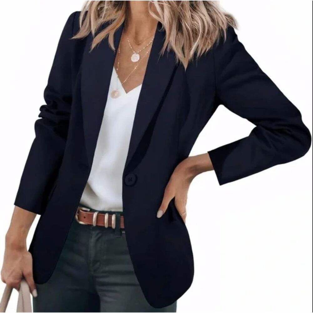 Cicy BELL Women's 2XL Navy Blazer Single Button CorporateChic Office Career New